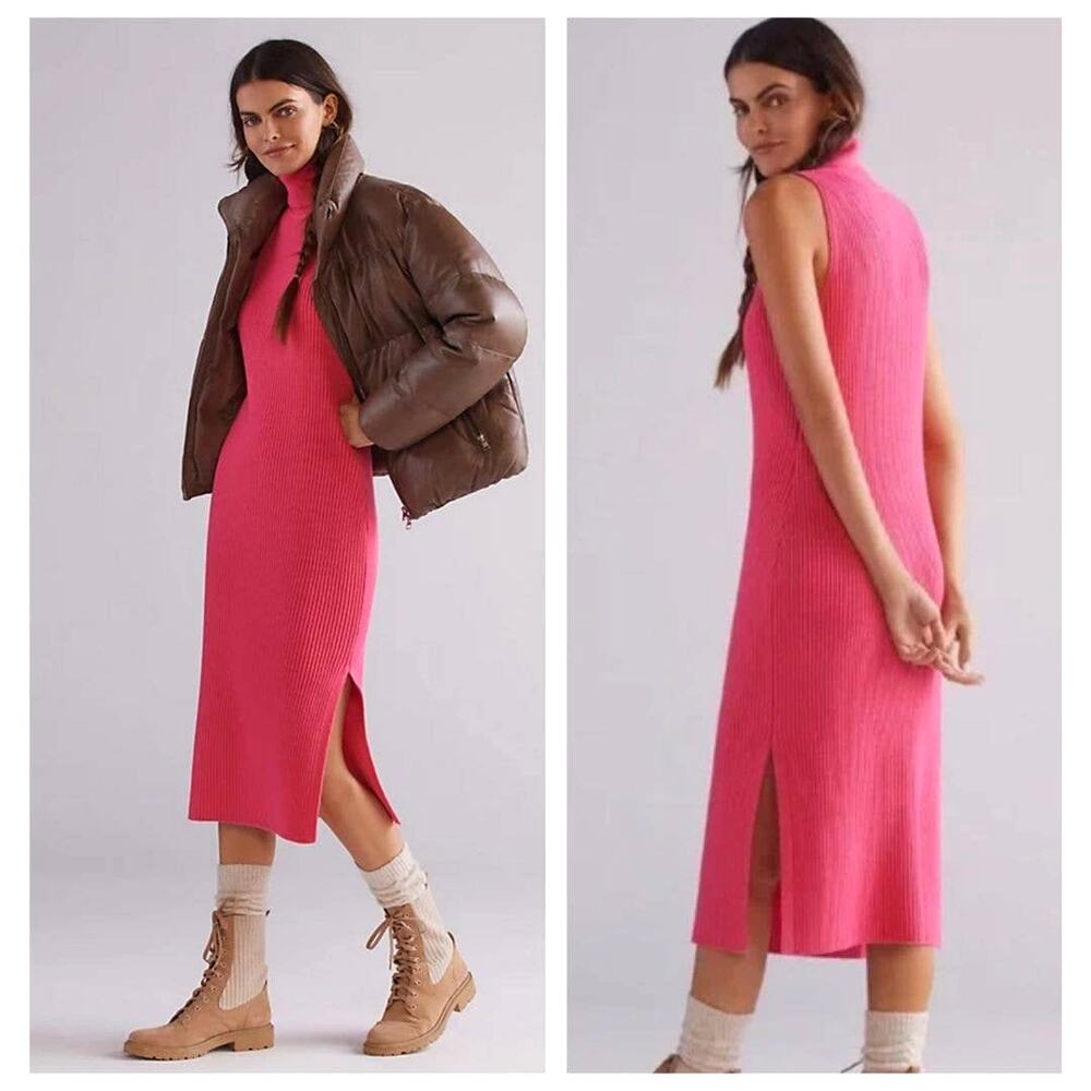 Anthropologie Slim Knit Pink Midi Dress - New - Small